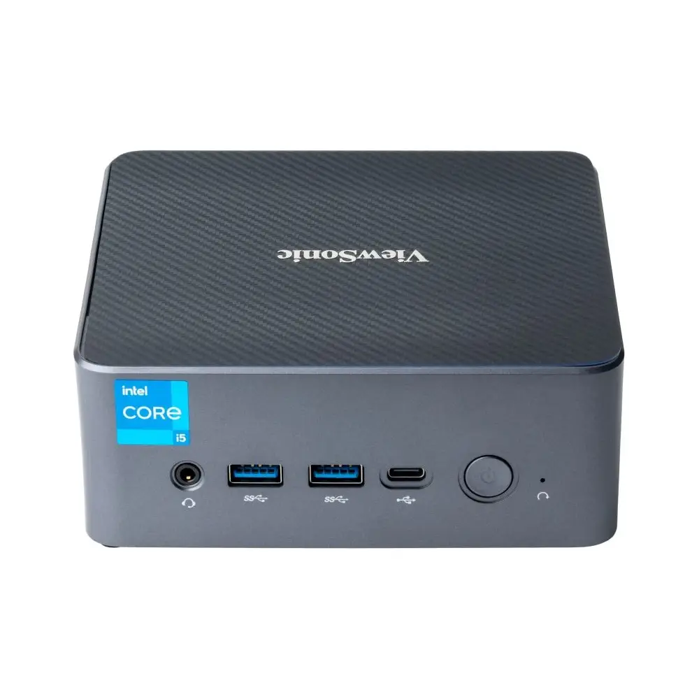 ViewSonic Mini PC with 12th Gen Intel Core i5 processor, sleek black compact chassis for office and home use