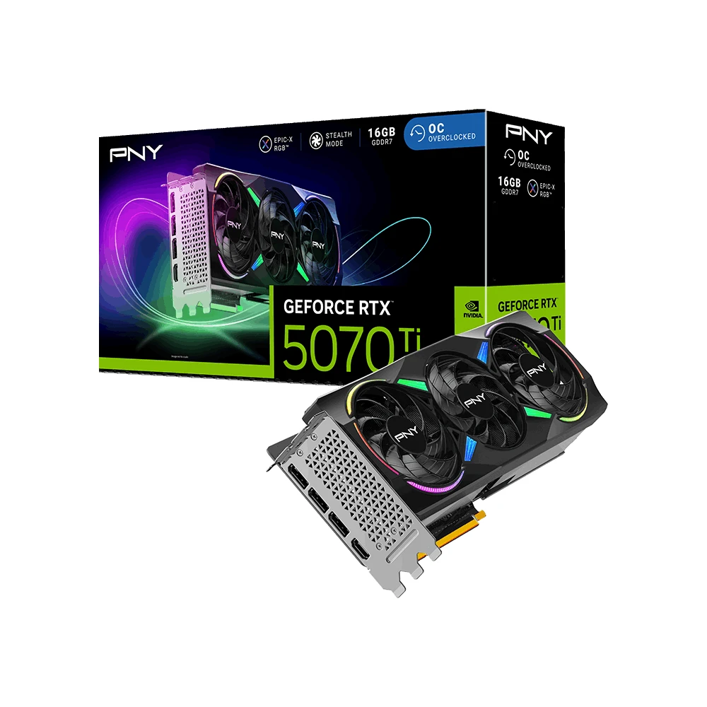 pny geforce rtx 5070 ti argb epic x rgb oc triple fan graphics card